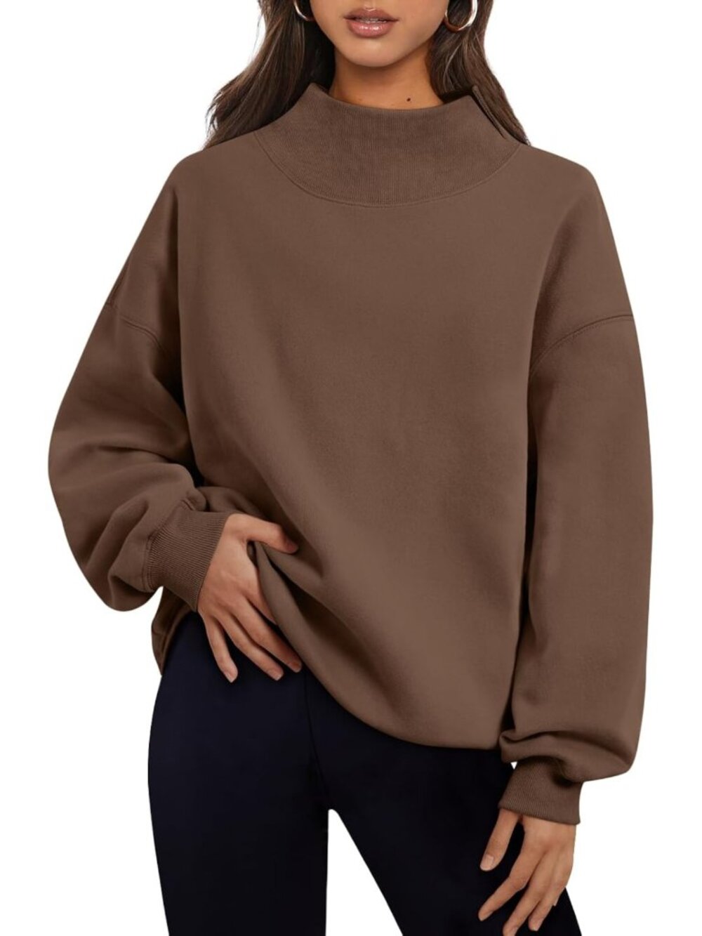 Chic Women's Mock Neck Oversized Sweatshirt - Trendy Fall Pullover Outfit